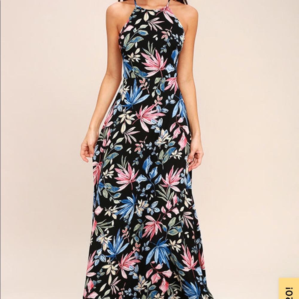 LOVING WAYS BLACK FLORAL PRINT MAXI DRESS